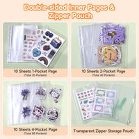 A5 Reusable Sticker Collection Binder with Storage Pages, Release Paper, Zipper Bag