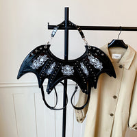 Gothic Novelty Bat-Shaped PU Crossbody Bag with Print