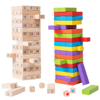Wooden Stacking Blocks Game, Colorful Tower, Tabletop Game, Large Size