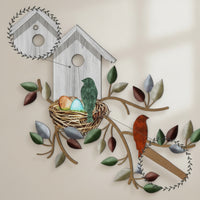 2D Metal Birdhouse Wall Art Flat Birdhouse Decoration with Bird Sturdy Metal Wall Decor for Entryway
