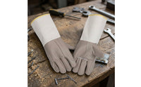 Heat Resistant Soldering Gloves with Canvas Cuffs Heavy-Duty Leather Soldering Gloves Long-Lasting Professional-Grade for Welders, Metalworkers, Blacksmiths, Metalworking, Forge Work