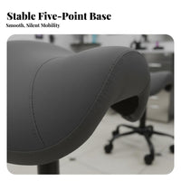 PU Leather Upholstery Swivel Saddle Stool with Wheels Easy to Clean Saddle Stool with Wheels Thick Padded Seat Professional Seating High-Density Foam for Pet Groomers, Massage Therapists, Salon, Studio, Medical Office, Office