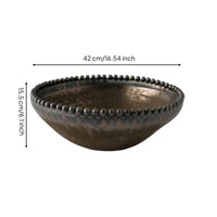 Shallow Ceramic Bowl Key Bowl Candy Bowl Decorative Bowl Serving Bowl Featuring Antique Bronze Worn Effect with Artisanal Beaded Edge Suitable for Living Room Entryway Home Decoration