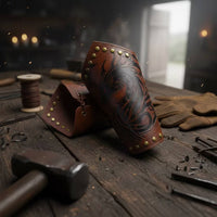 Leather Bracer Medieval Leather Wrist Cuff Arm Guard with Laces Lace-up Bracers Embossed for Cosplayers, Historical Fairs