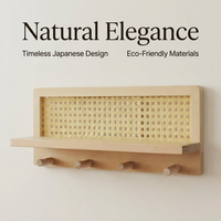 Coat Rack Shelf Wall Mounted, Entryway Key Holder Coat Rack, Wall Mounted Coat R #variant:Natural Wood (Woven Style) - Nail-Free Installation