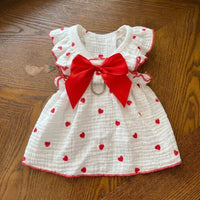 Pet Dress with Heart Pattern Design, Soft Dog Dress and Cat Dress with Front Neck Bow, Spring Pet Clothes for Small Dogs or Cats