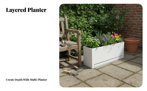 Anti-Rust Outdoor Planter with Drainage Tray Weather Resistant Heavy-Duty Outdoor Planter Long-Lasting Finish Galvanized Steel Flower Box for Apartment Dwellers, DIY Decorators, Balcony, Rooftop, Courtyard, Garden
