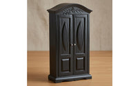 1/12 Scale Wardrobe Black Wooden Dollhouse Wardrobe Carved Top for Dollhouses