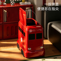 Cartoon Bus Trash Can with Wheels, 12L, Plastic, Press-Open Lid