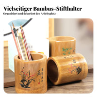 Bamboo Pen Holder Carving Round Bamboo Organizer Versatile Chinese Design Stationery Holder for Calligraphers, Artists