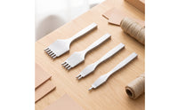 4 Pieces White Steel Leather Pricking Iron Set Sharp Diamond Stitching Punch Set Polished Leather Stitching Punch Multiple Sizes for Leathercrafters, Artisans, Hobbyists, Leathercrafting