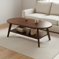 Two-Tier Wooden Tea Table Rounded Corners Mid-Period Modern Coffee Table Heavy Duty Living Room Furniture for Reception Area