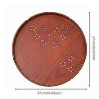 Cherry Blossom Tea Tray Cut Round Wooden Tray Sturdy for Tabletop Display