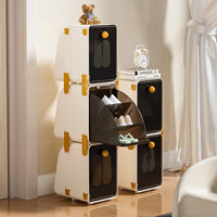Rotating Shoe Storage Box with Lid, PP Plastic, Brown