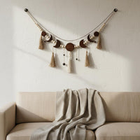 Handmade Macrame Moon Wall Hanging Nordic Design Moon Wall Hanging Tassel Design Macrame Tapestry Natural Cotton Yarn for Living Room, Bedroom
