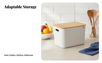 Plastic Box with Bamboo Lid multipurpose Organizing Container Built-in Handles