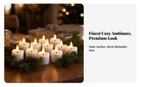 12 Pieces LED Tea Lights with Remote | Warm White, Tea Light Candles with Charging Base, Flickering, for Home Decor