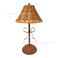 Rechargeable LED Table Lamp with Rattan Shade, Vintage Style, Dimmable