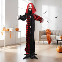 Indoor Clown Ghost Prop Covered Outdoor Halloween Clown Decoration Scary Standing Ghost with Poseable Arms Terrifying for Entryway
