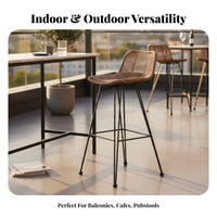 Woven High Stool Weather Resistant Woven Highrear Support Stool Breathable Weave Built-in Footrest for Bar Owners, Cafe, Deck