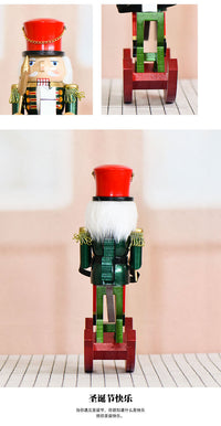 30cm Wooden Nutcracker Soldier Rocking Horse Christmas Decoration