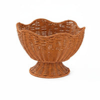 Flower Shaped Fruit Basket Handwoven High Footed Bread Basket Breathable Weave Rattan Serving Bowl for Chefs, Living Room, Dining Table, Party