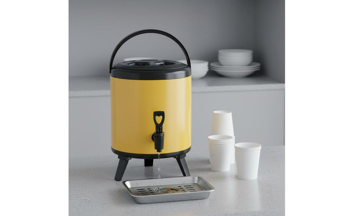 Stainless Steel Tea Barrel Spill-Resistant-Resistant Faucet Insulated Beverage Dispenser Hot and Cold Drink Container Wide Mouth