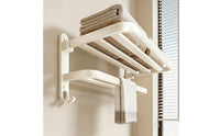 Folding Washroom Shelf with Towel Bar Advanced Aluminum Alloy Foldable Towel Rack with Hooks Rustproof for Restroom