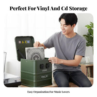 Moistureresistant Vinyl LP Storage Crate With Lid Vinyl disc Case Stackable Design record Container Large Capacity for DJs, Music Lovers, Living Room, Home, Parties, Travel