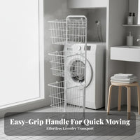 With Wheels 3 Tier Rolling Laundry Hamper Breathable Mesh 3 Tier Laundry Basket Space-Saving Storage Trolley Multi-Purpose for Families, Homeowners, Students, Bathroom, Bedroom, Dorm Room
