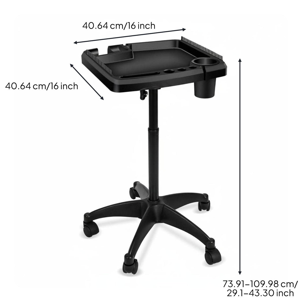 Hairdressing Tool Cart Stable Base Rolling Stylist Tray Stand 360° Rotation Wheels Adjustable Height Salon Trolley for Barbershop, Spa