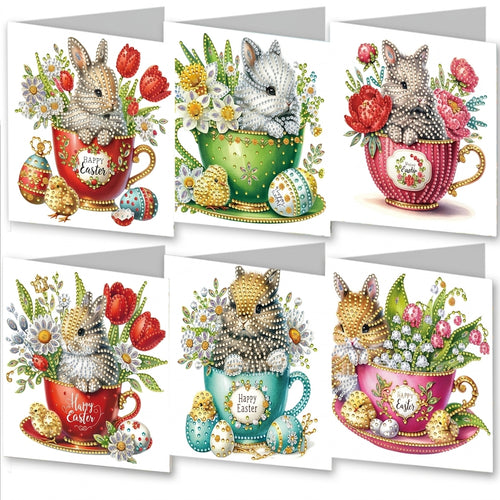 DIY Craft Greeting Cards with Jewels, 6 Easter Cards and Envelopes Set, Handmade Paper Crafts Kit for Spring Celebrations