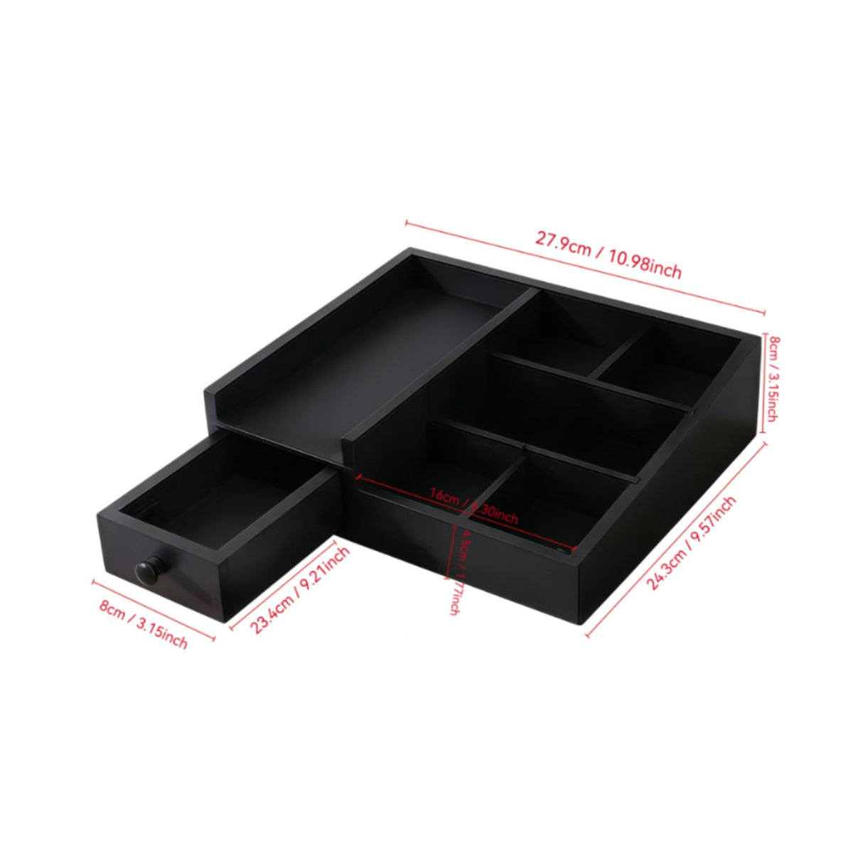 Dark Desktop Organizer Space-Saving Multi Compartment Organizer 6 Compartments Office Supply Holder
