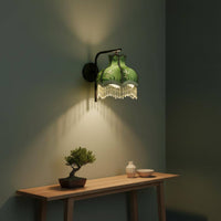 Peony Bamboo Leaf Light Shade Easy to Install Green Embroidered Lampshade