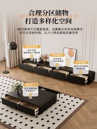 Vintage Retro Black TV Cabinet with Rounded Corners, Modern Minimalist, for Living Room, Coffee Table Combo, Small Apartment Floor Standing