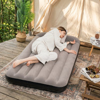 Inflatable Mattress and Air Bed for Camping Gear, Flocked Air Mattress with Built-in Pillow and Foot Pump, 25cm Thick Outdoor Mat, Picnic Mat