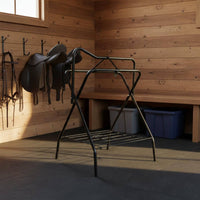Horse Saddle Storage Rack with Bottom Storage Foldable Freestanding Saddle Stand Space-Saving for Equestrians, Stable