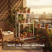 Multitier Design 4-Tier Rolling Plant Stand With casters Flower Rack Space-Saving Tiered Shelf Hollow lattice Shelves for Gardeners, Apartment Dwellers, Homeowners, Balcony, Living Room, Indoor, Outdoor
