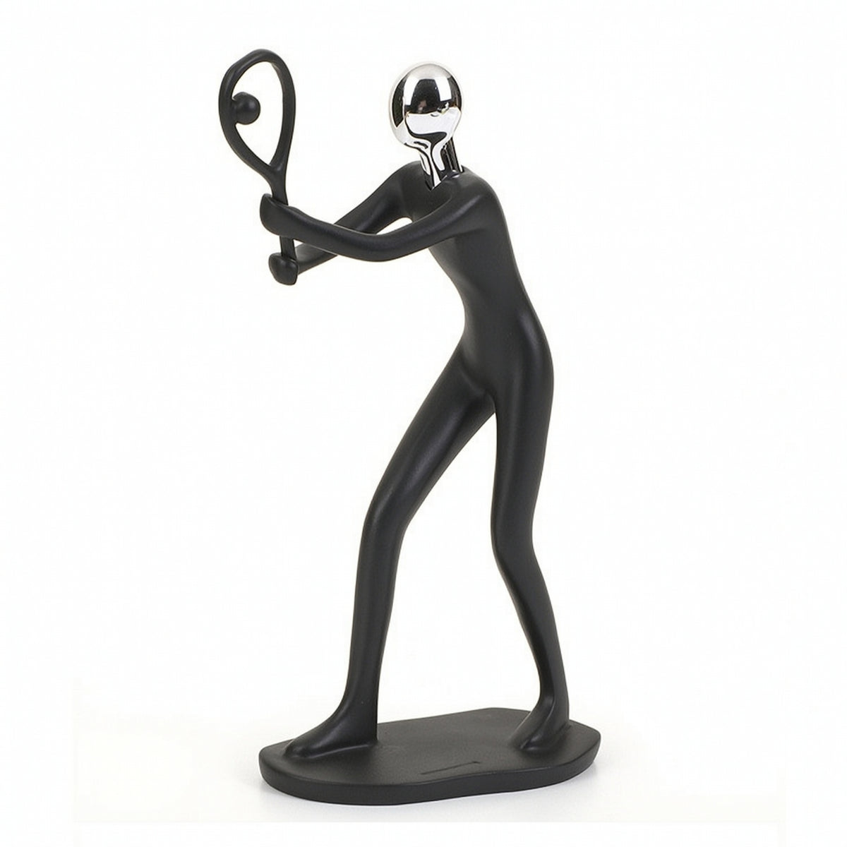 Resin Figurine with Chrome Head Stylish Art Statue Elegant for Shelf, Homeowners