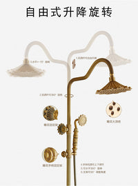 European-Style Antique Carved Shower Set, Brass, Wall-Mounted, Rain Shower