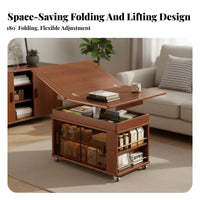 Convertible Elevating-Top Table Multi-Functional Convertible Coffee-to-Dining Table Space-Saving Living Room Furniture for Homeowners, Hosts