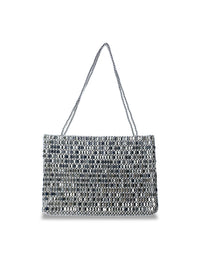 Vintage Silver Metallic Handwoven Beaded Tote Bag