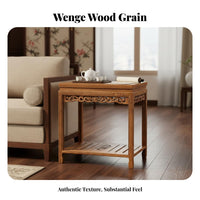 Chinese & aesthetic dual-level Square Table unobstructed Shelf Design 2-Tier Square Table Hollow Carving tea set stand Stand adaptable Use for Apartment Dwellers, Interior Decorators, Homeowners, Living Room, Reception Area, adjacent to Sofa, Office