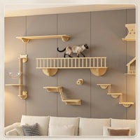 Cat Climbing Frame Wall Mounted Solid Wood Perch and Bed, Space Saving Playground for Indoor Cats