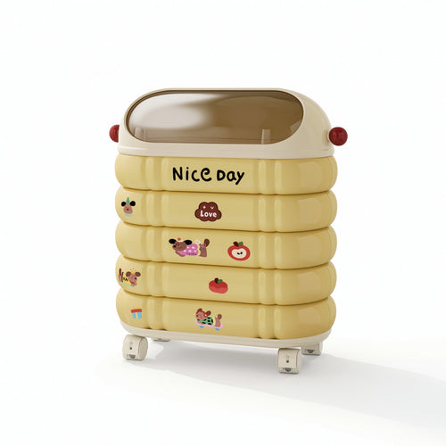Rolling Trash Bin Modern Wastebasket Smooth for Bathroom, Bedroom