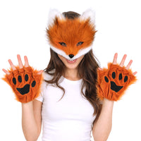 Halloween Cat Fox Plush Mask with Claws and Tail Cosplay Set