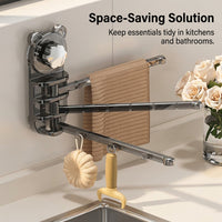 Wall-Mounted Towel Rack for Household Use with 180-Degree Rotating Design, Dish Cloth Holder and Hanging for Sink Area, Tea Storage