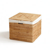 Rattan Storage Basket with Lid Small Lidded Rattan Basket Compact for Bedroom