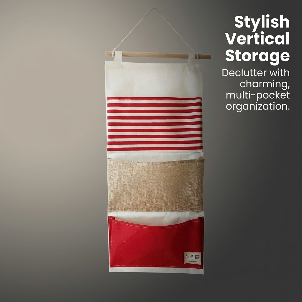 Hanging Storage Organiser with Pockets, Wall Hanging Storage Bags, Over Door Storage Organiser, Dorm Room Striped Hanging Organizer