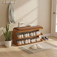 Space Saving Entryway Shoe Bench with Cushion Multi-Functional Shoe Rack Bench Sturdy Construction Home Furniture Large Capacity for Hallway